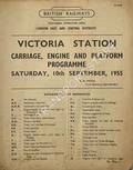 Victoria Station - Carriage, Engine and Platform Programme, Saturday 10th September 1955 by British Railways Southern Operating Area, London East and Central Districts
