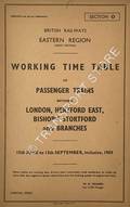 Working Time Table of Passenger Trains - Section O - London, Hertford East, Bishop's Stortford and branches, 15th June to 13th September, inclusive 1959 by British Railways Eastern Region (Great Eastern)