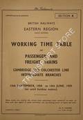 Working Time Table of Passenger and Freight Trains - Section K - Cambridge and Colchester Line; Intermediate branches, 15th September 1958 to 14th June 1959 by British Railways Eastern Region (Great Eastern)